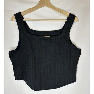 MADEWELL Tailored Crop Tank Sleekhold Ribbed True‎ Black Women's XXL NWT